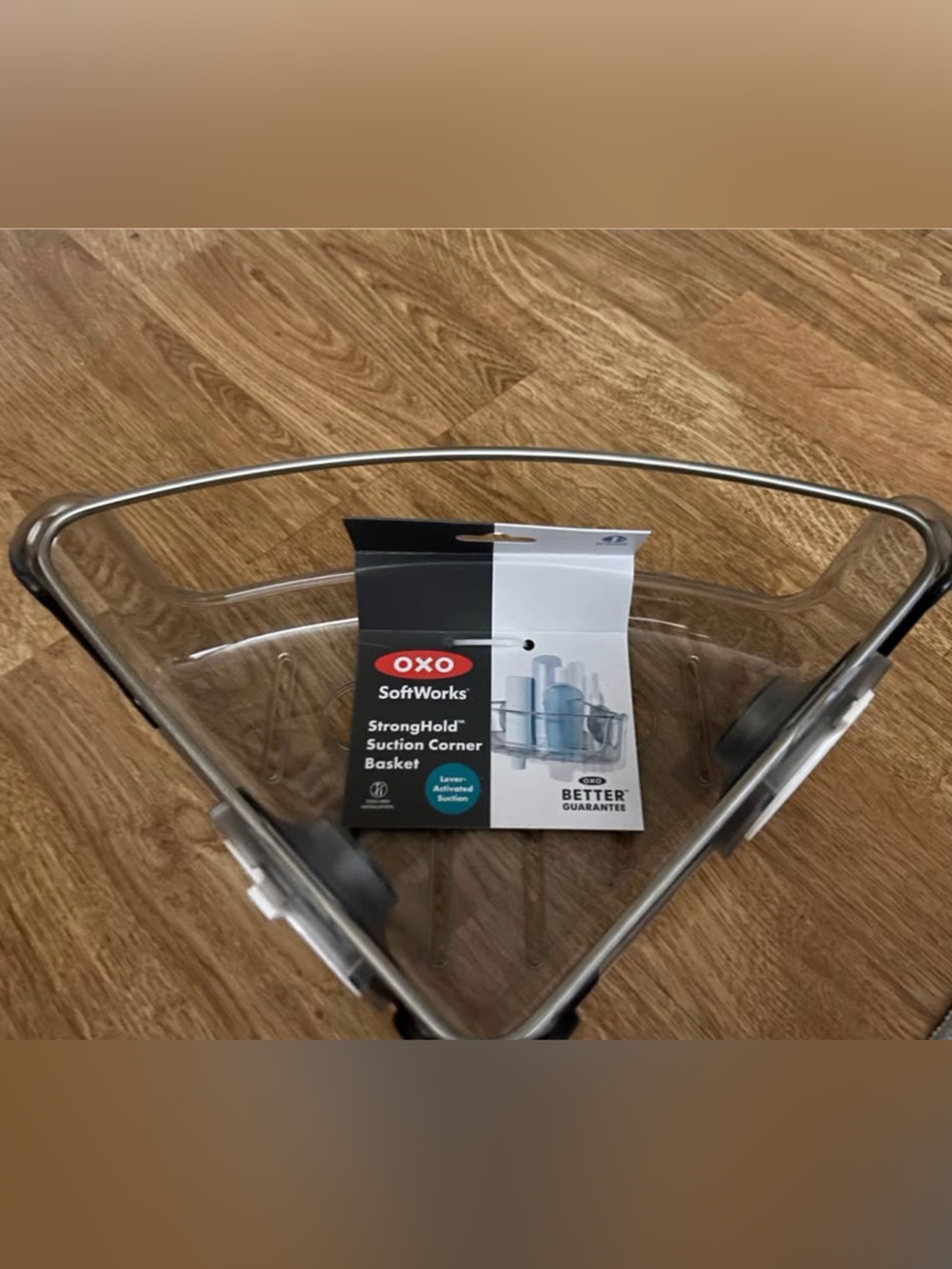 OXO Clear Corner Shower Basket with Silver Trim
